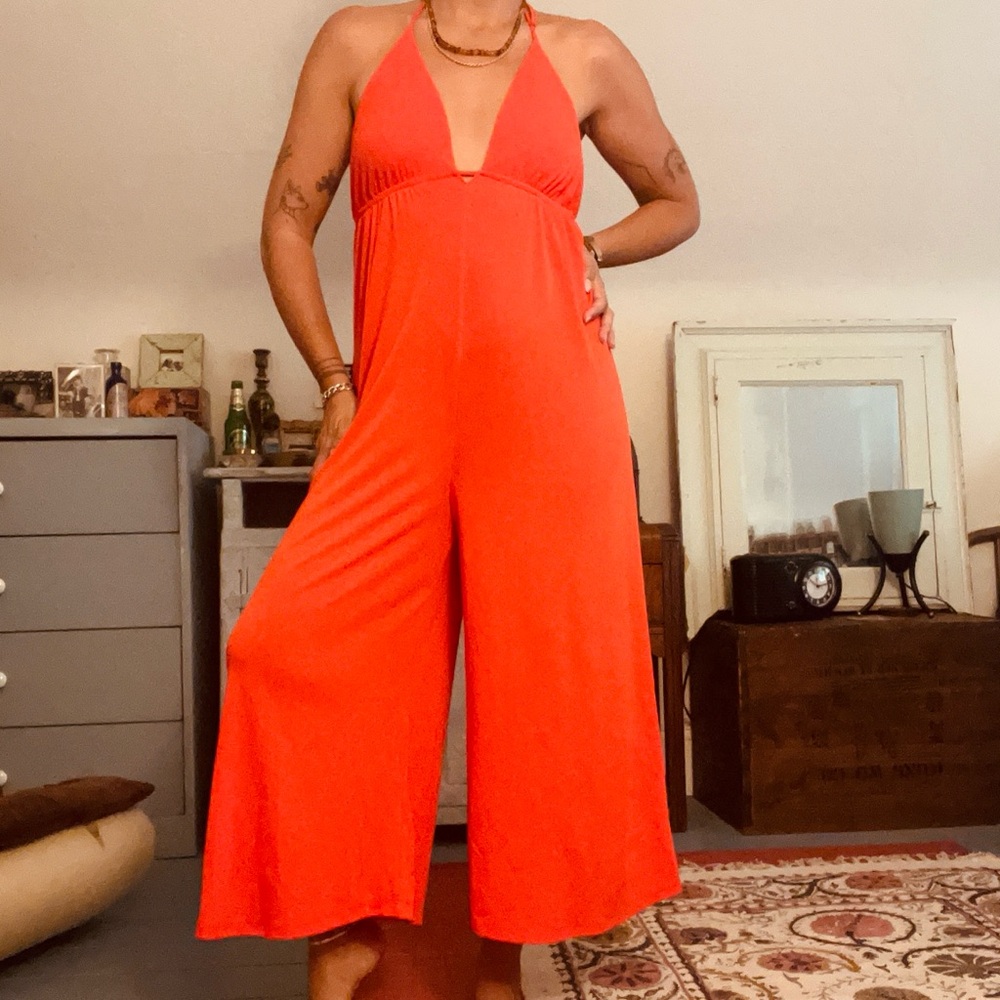 Vibrant Orange Halter Jumpsuit